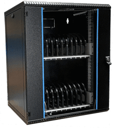 Sicher lagern und laden im schwarzen Tablet- Wandschrank Eleganter Tabletschrank mit abnehmbaren Seitenteilen